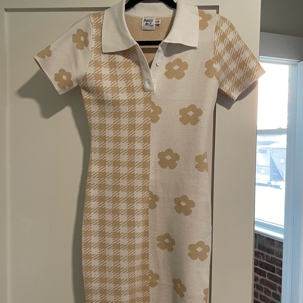 Princess Polly Cream and Tan Patterned Dress